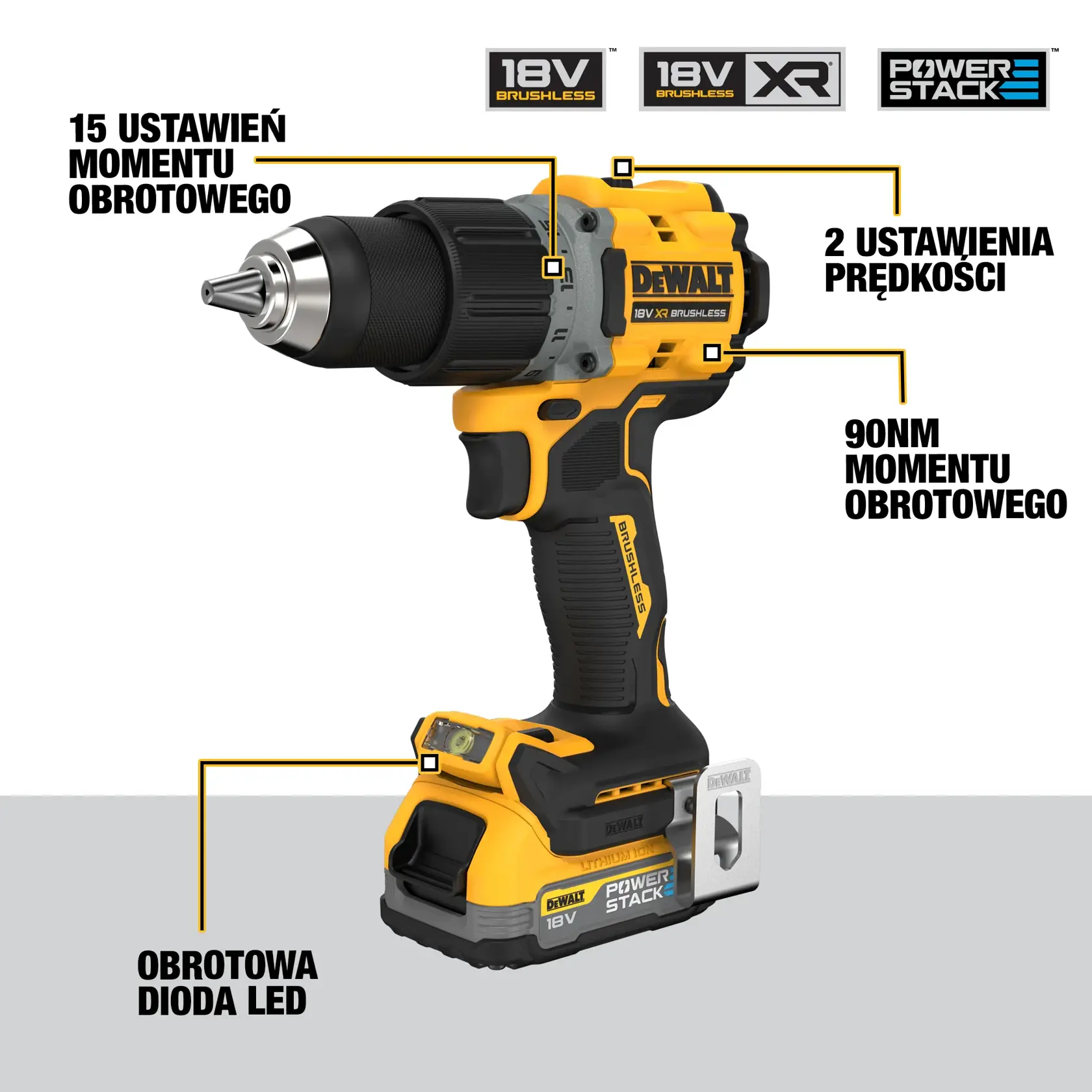 18 V XR Bezszczotkowa wiertarko-wkrętarka udarowa — 2 X POWERSTACK™