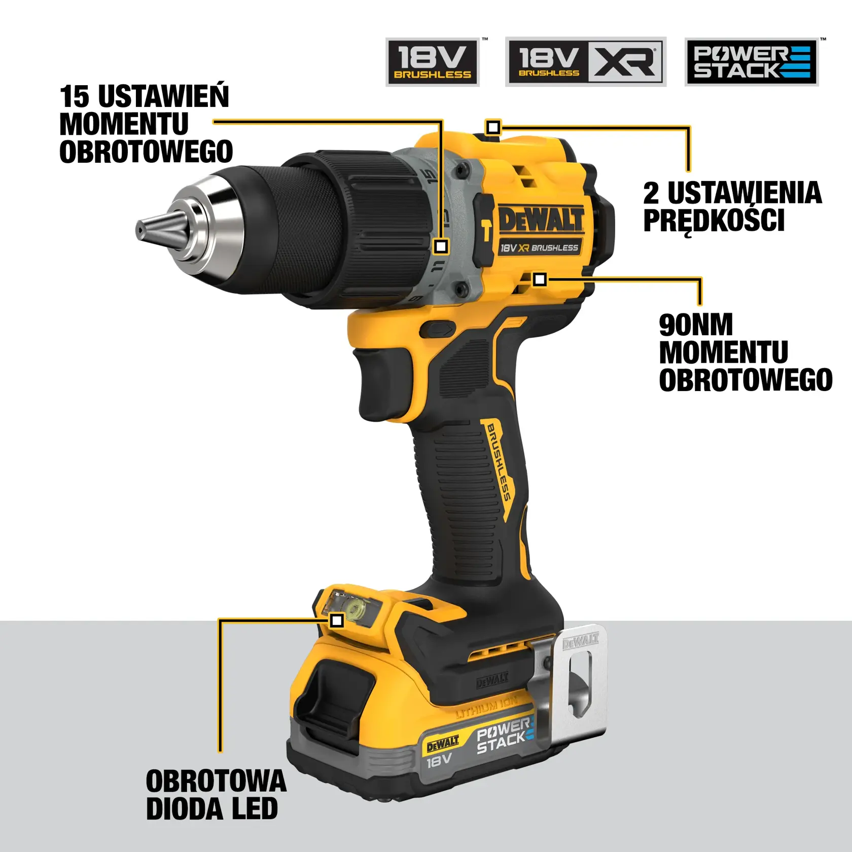 18 V XR Bezszczotkowa wiertarko-wkrętarka udarowa — 2 X POWERSTACK™