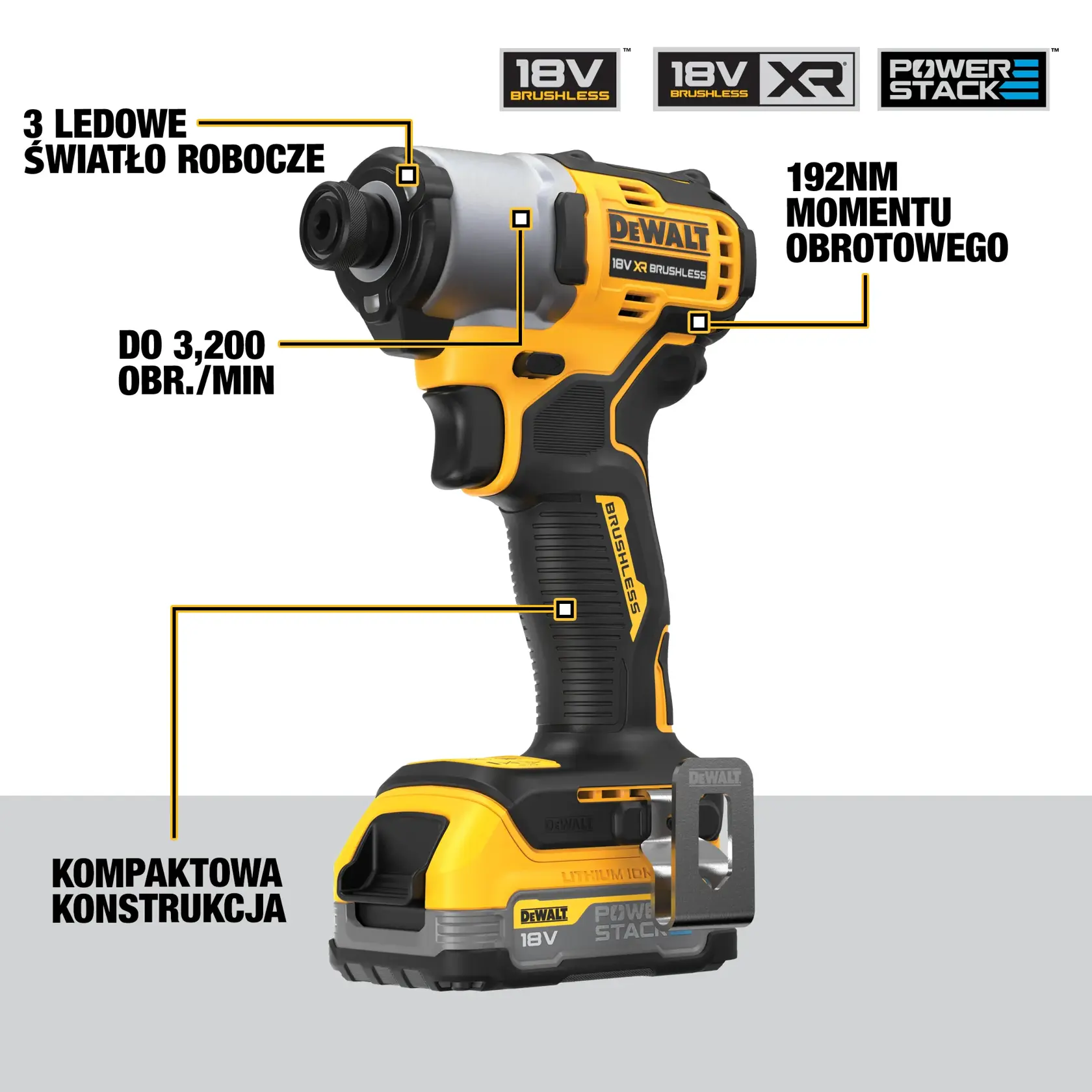 Bezszczotkowa zakrętarka udarowa - z 1 akumulatorem POWERSTACK™ 1,7 Ah DEWALT® 18V XR®