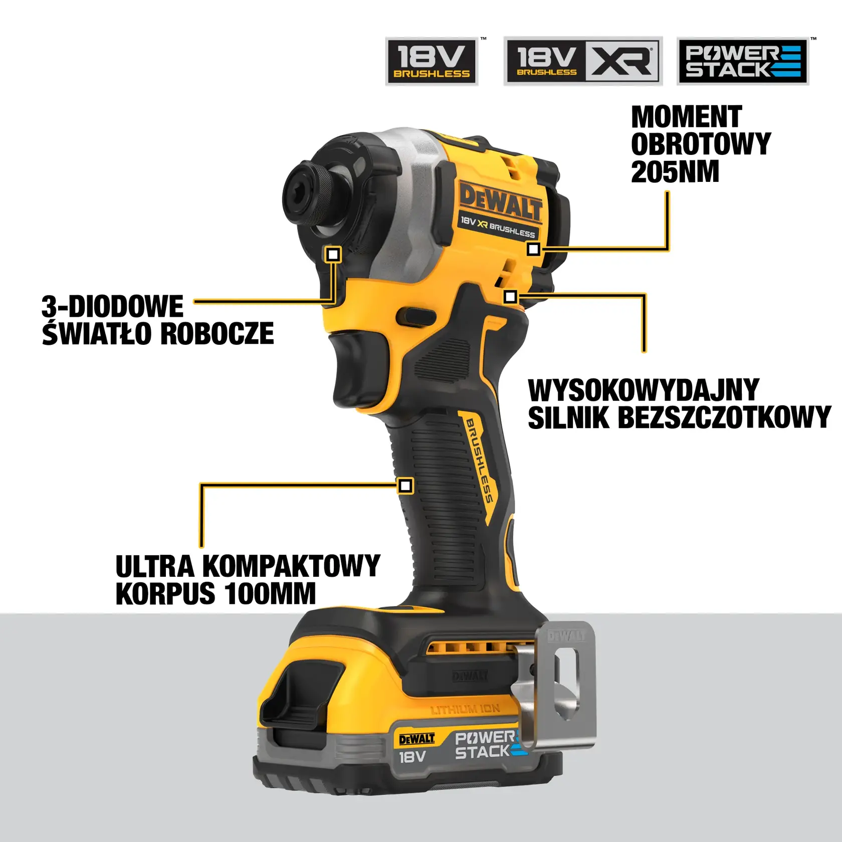 18 V XR Bezszczotkowa kompaktowa zakrętarka udarowa— 2 X POWERSTACK™ Compact
