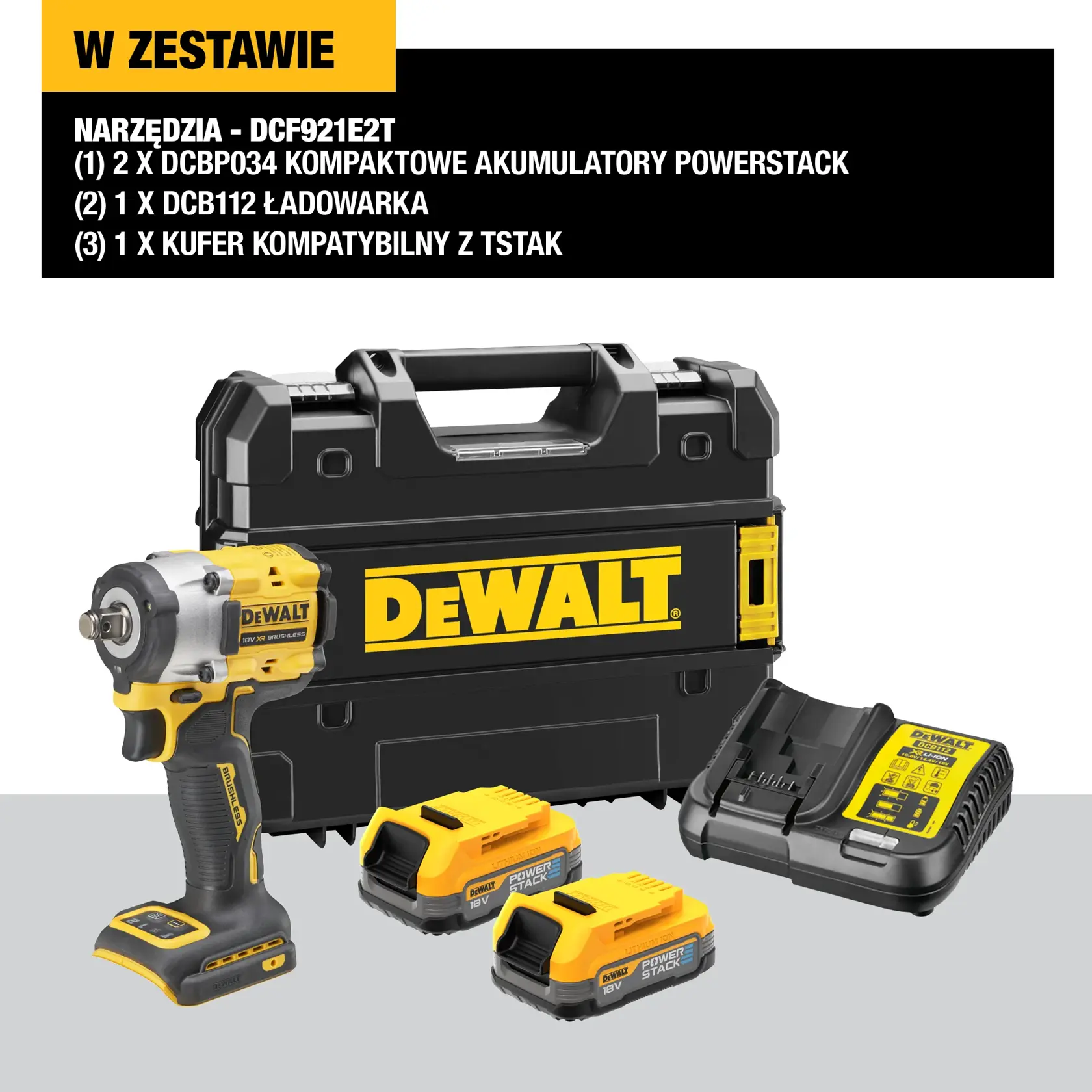 18 V XR Bezszczotkowy kompaktowy klucz udarowy z kowadełkiem i pierścieniem mocującym 1/2" — 2 X POWERSTACK™ Compact