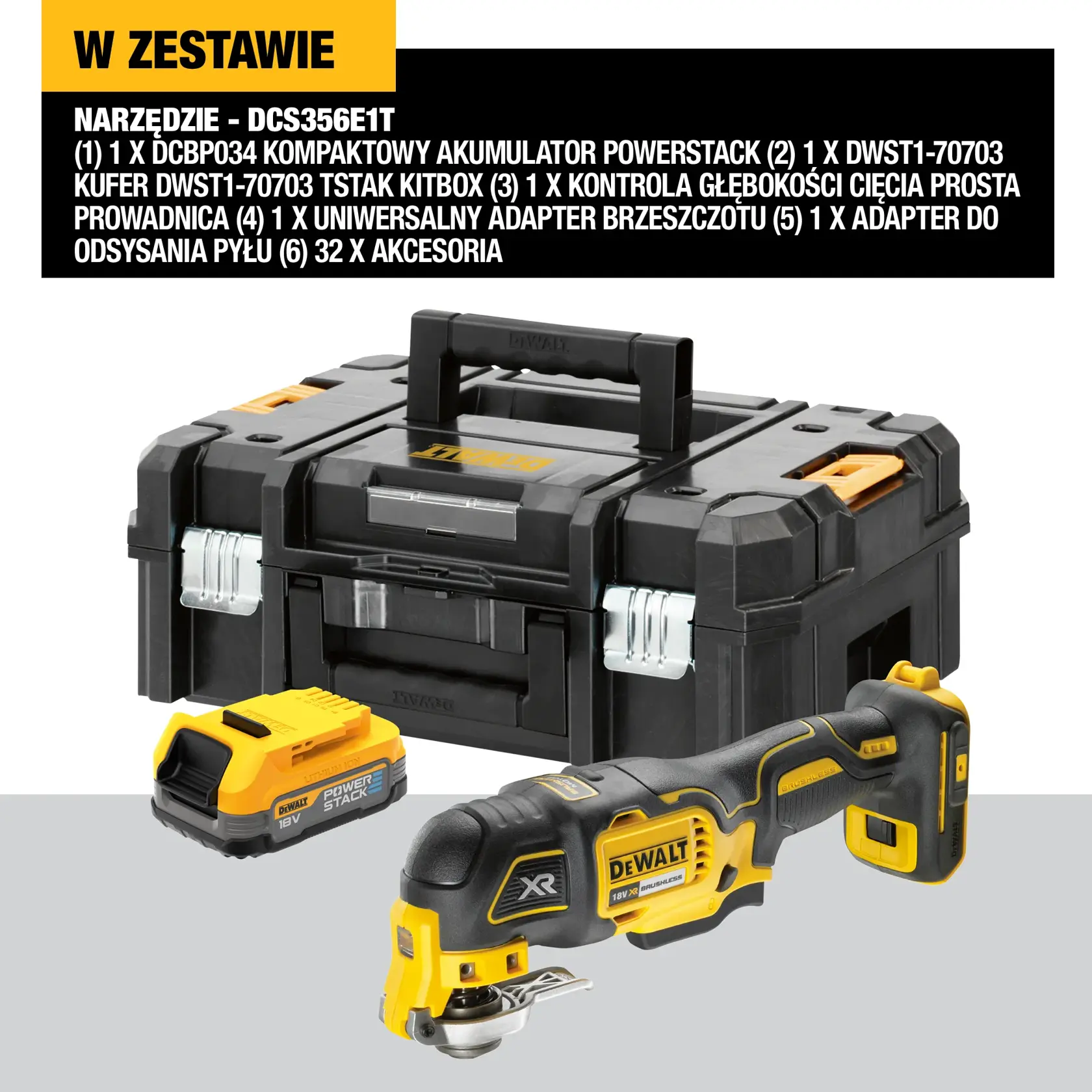 Bezszczotkowe narzędzie wielofunkcyjne oscylacyjne DEWALT® 18 V XR® z 1 akumulatorem POWERSTACK™ 1.7 Ah