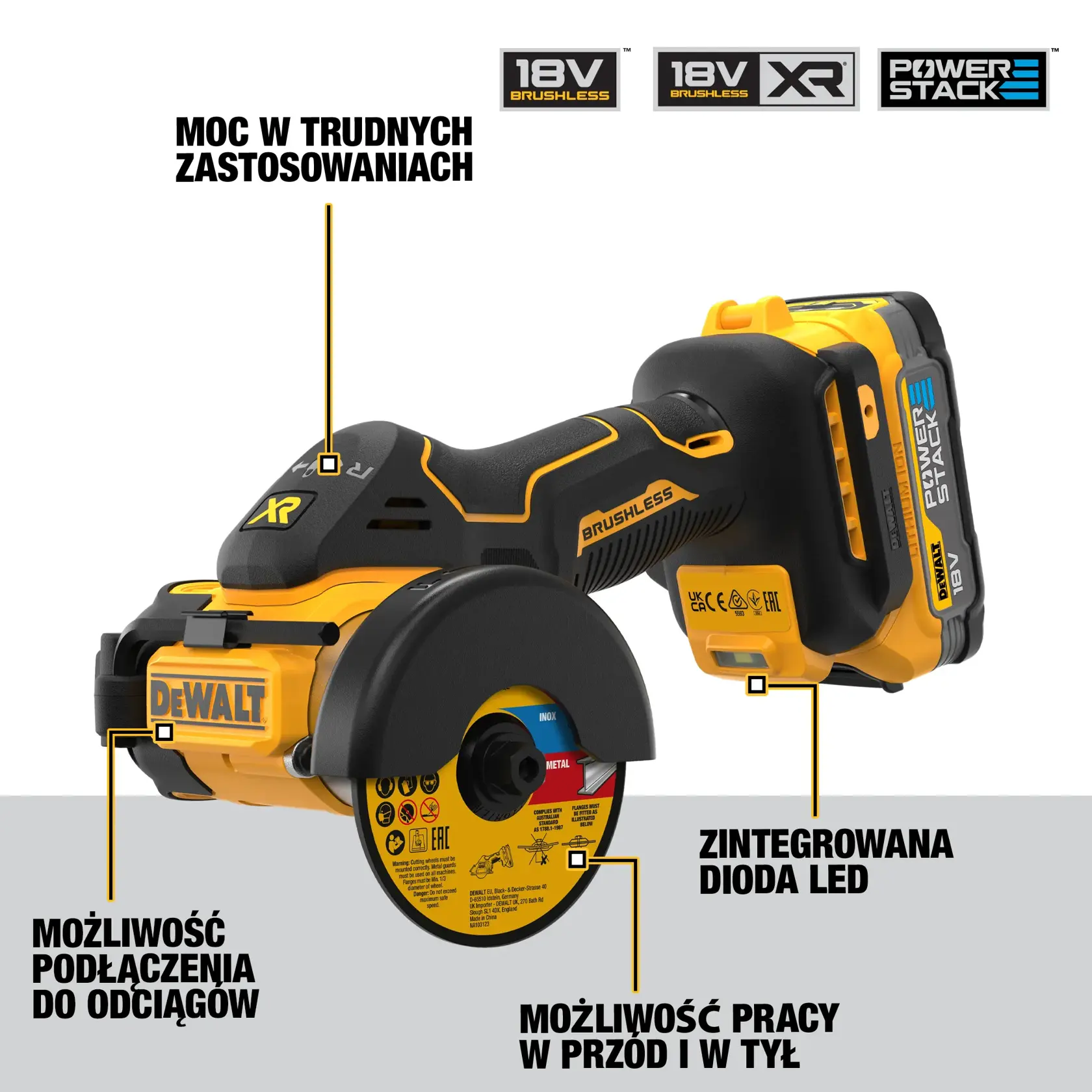 Przecinarka 76mm z silnikiem bezszczotkowym 18V XR  - 1 x akumulator