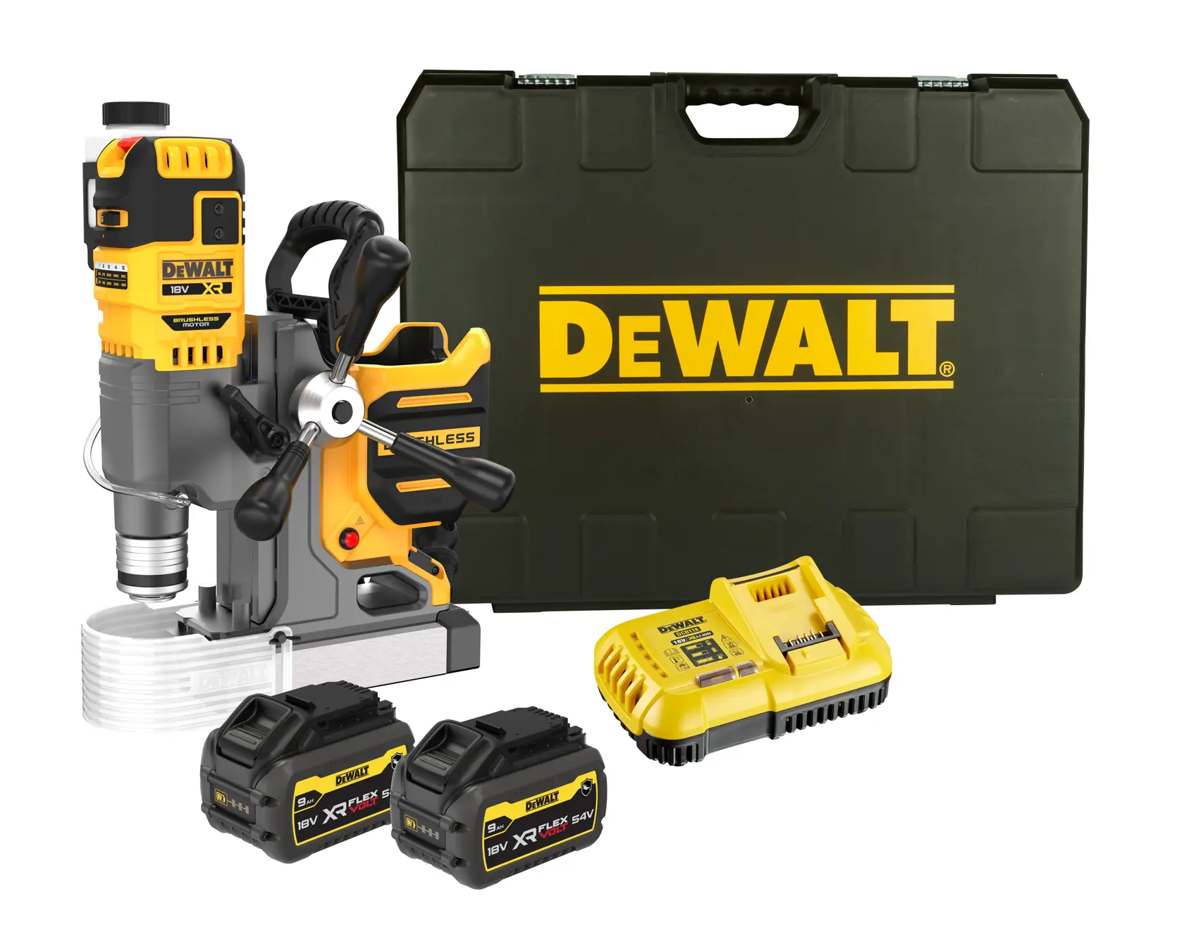Bezszczotkowa wiertarka magnetyczna DEWALT® 18V XR®- z dwoma akumulatorami 9 Ah GFN