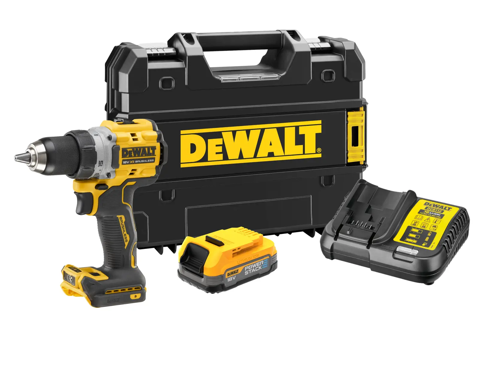 Bezszczotkowa wiertarko-wkrętarka - 1 akumulator POWERSTACK™ 1,7 Ah DEWALT® 18 V XR®