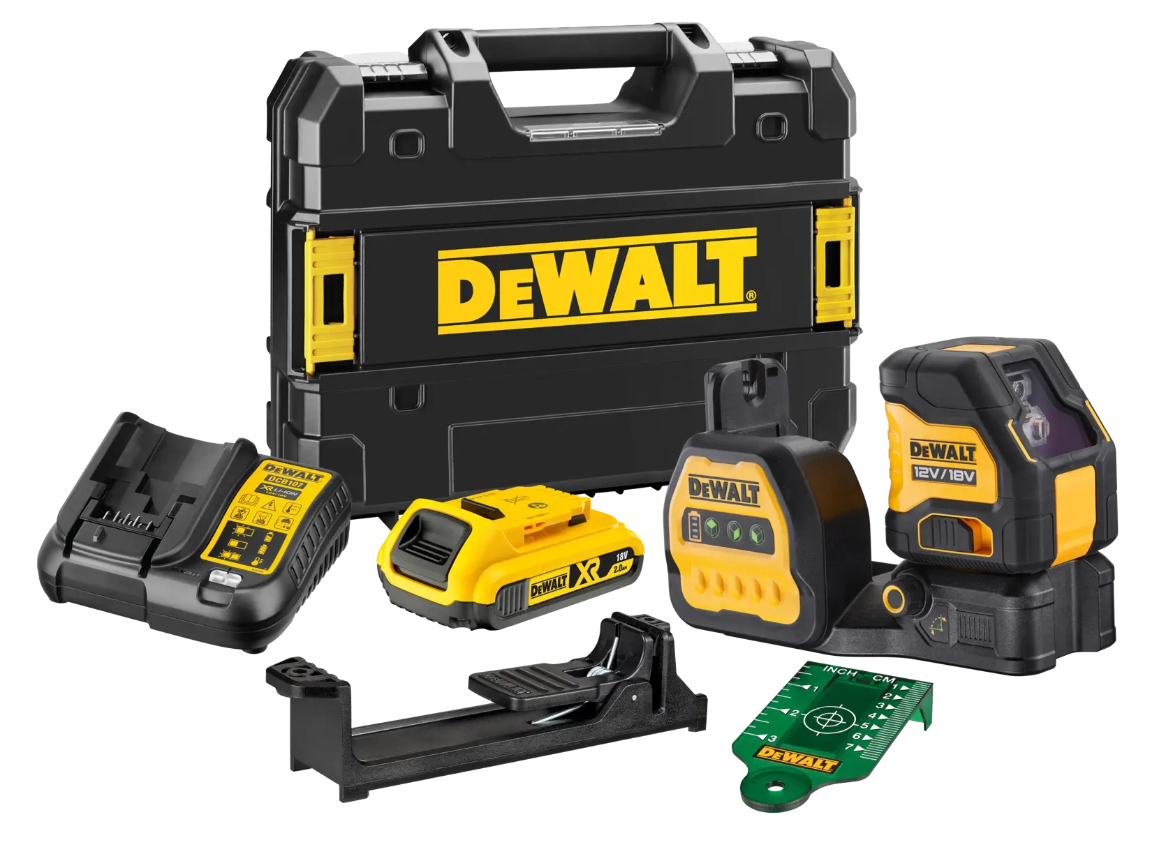 Zestaw z laserem krzyżowym o zielonej wiązce DEWALT® 12/18 V