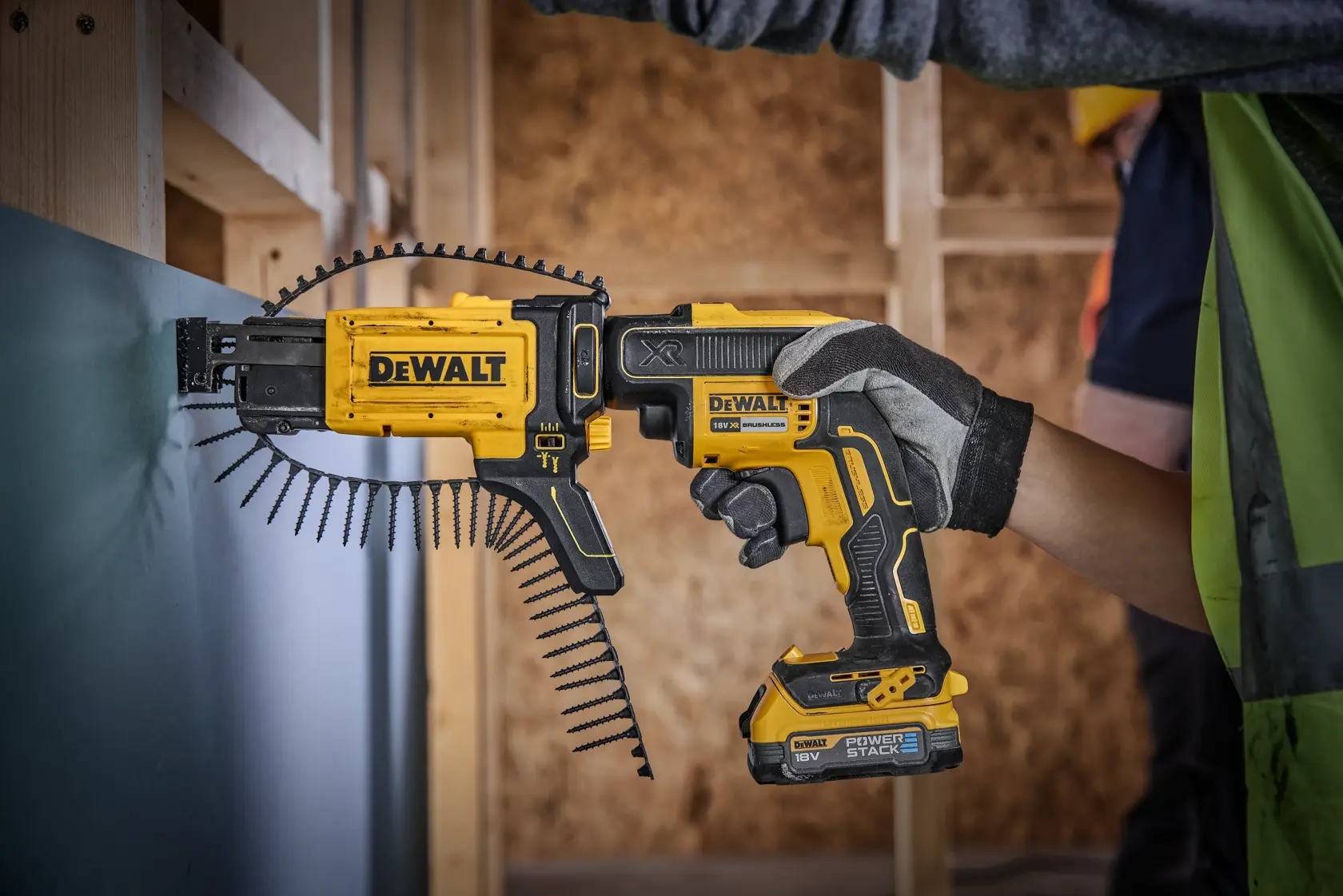 Bezszczotkowa wkrętarka do płyt gipsowo-kartonowych z magazynkiem - z 1 akumulatorem POWERSTACK™ 1,7 Ah DEWALT® 18V XR®