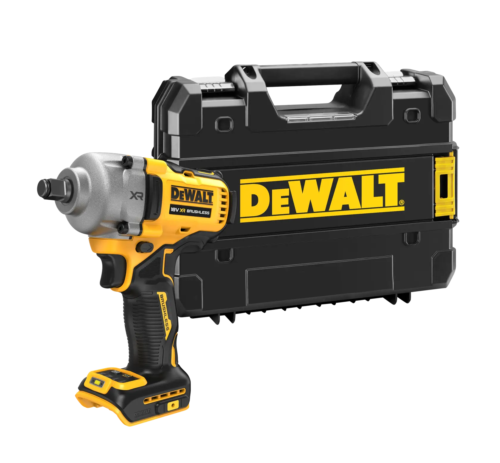 Bezszczotkowy klucz udarowy 1/2 cala z pierścieniem zabezpieczającym o średnim momencie obrotowym DEWALT® 18V XR® (samo narzędzie)
