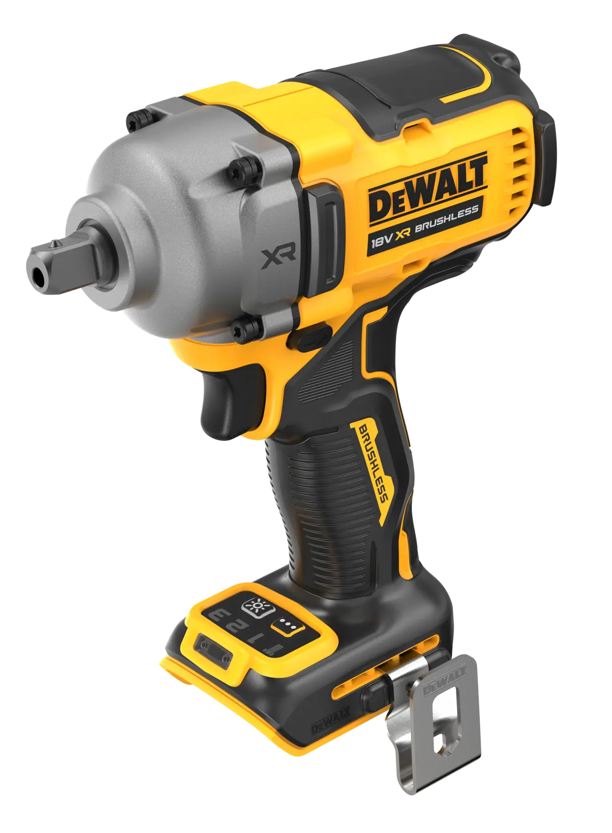 Bezszczotkowy klucz udarowy 1/2 cala o średnim momencie obrotowym z trzpieniem z pierścieniem zabezpieczającym DEWALT® 18V XR® (samo narzędzie)
