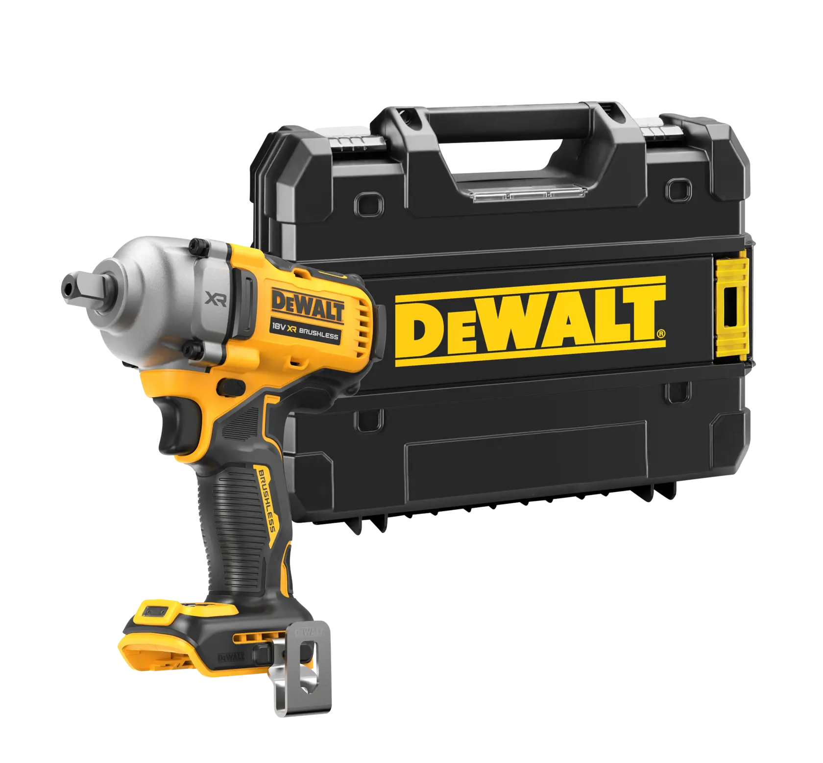 Bezszczotkowy klucz udarowy 1/2 cala o średnim momencie obrotowym z trzpieniem z pierścieniem zabezpieczającym DEWALT® 18V XR® (samo narzędzie)