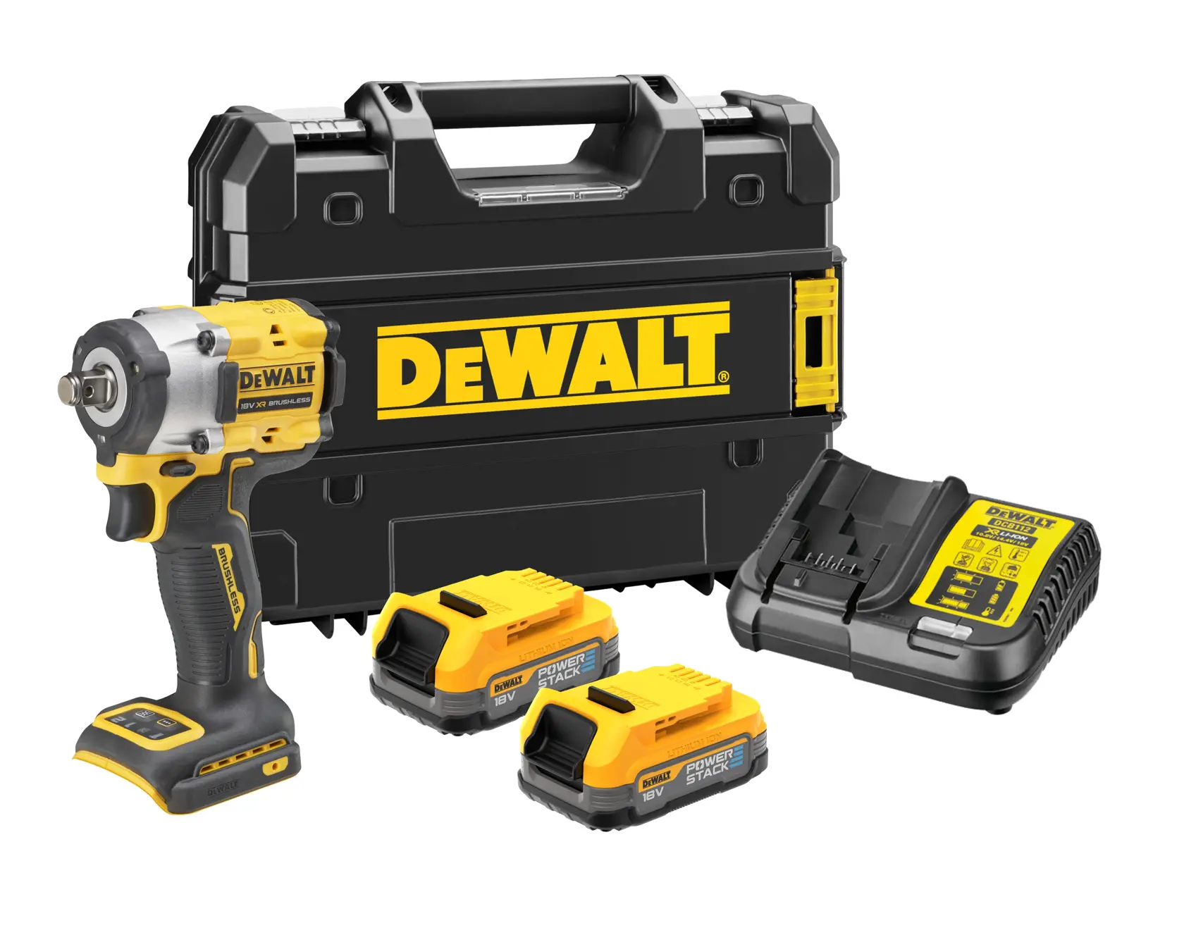 18 V XR Bezszczotkowy kompaktowy klucz udarowy z kowadełkiem i pierścieniem mocującym 1/2" — 2 X POWERSTACK™ Compact