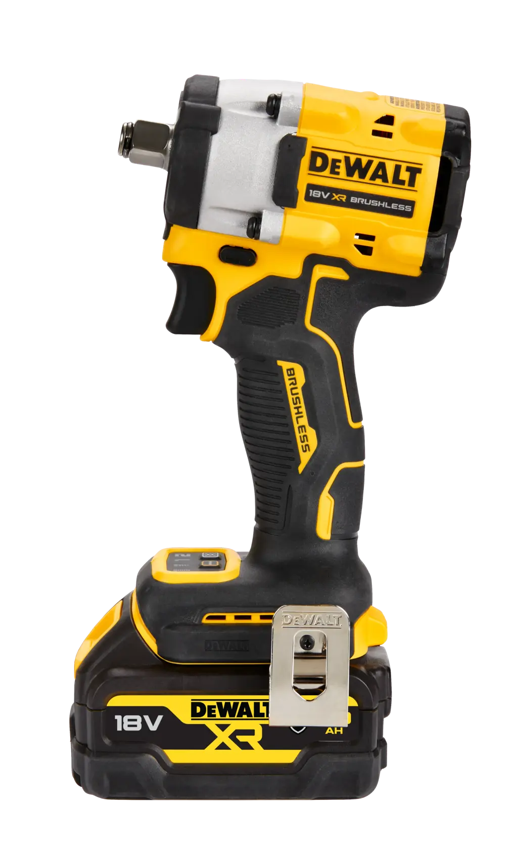 Bezszczotkowy kompaktowy klucz udarowy 1/2 cala z pierścieniem zabezpieczającym - z dwoma akumulatorami 5 Ah, wersja motoryzacyjna DEWALT® 18V XR®