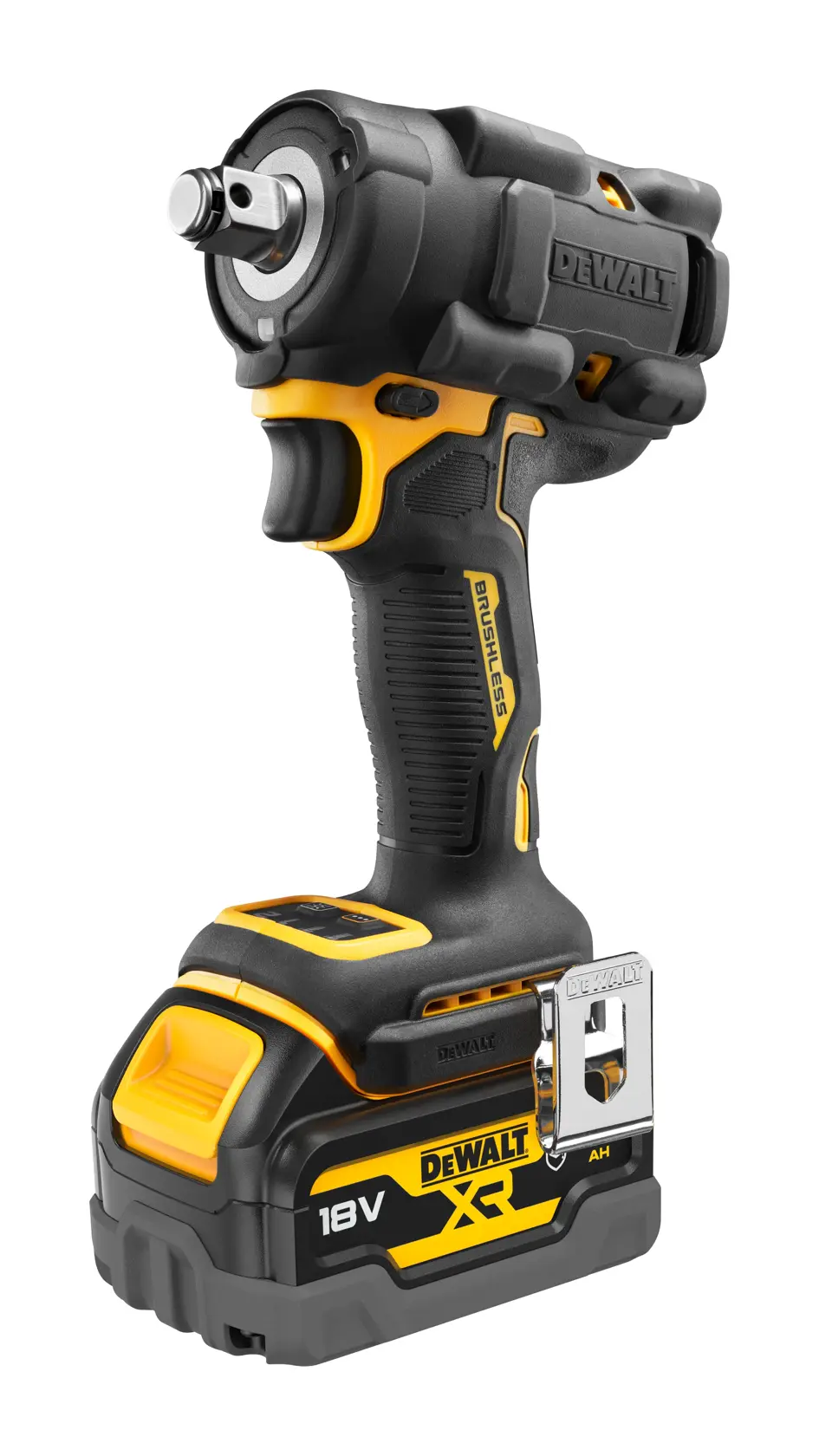 Bezszczotkowy kompaktowy klucz udarowy 1/2 cala z pierścieniem zabezpieczającym - z dwoma akumulatorami 5 Ah, wersja motoryzacyjna DEWALT® 18V XR®