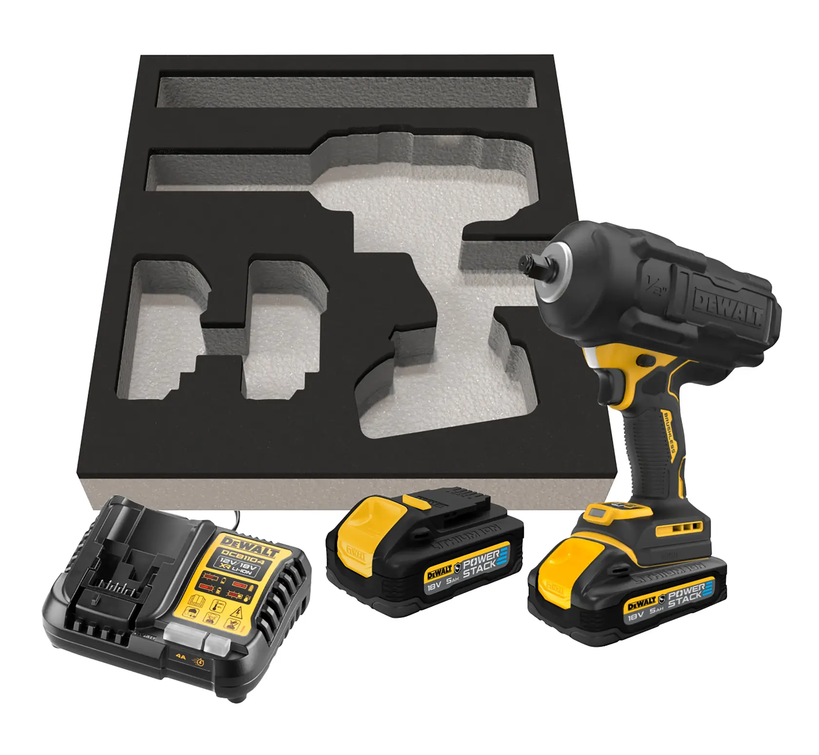 Bezszczotkowy klucz udarowy 18V XR 1/2" z wysokim momentem obrotowym - 2 x akumulator POWERSTACK™ 5AH „G-Class"