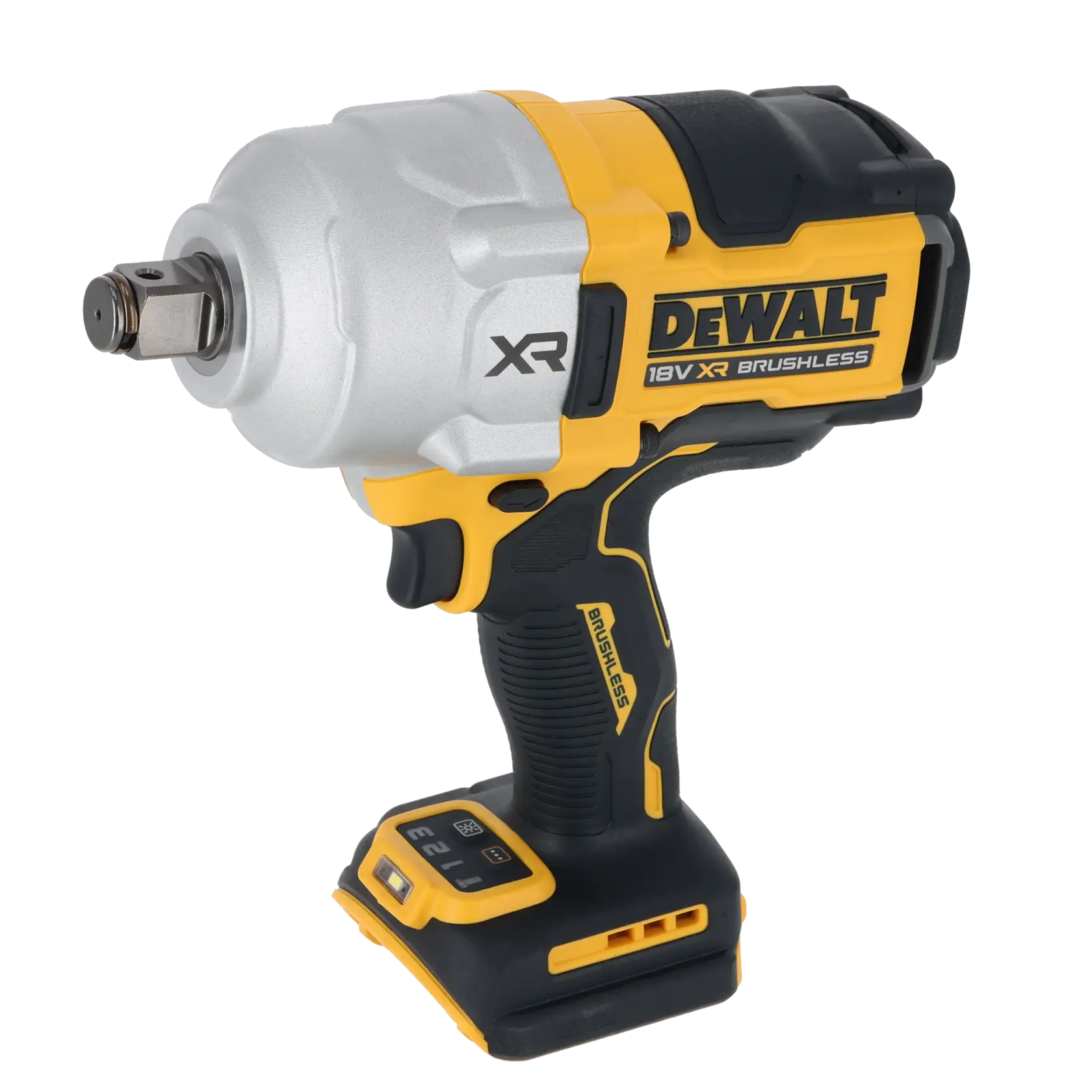 DEWALT 18V XR brushless impact wrench with ergonomic grip, shown without battery.