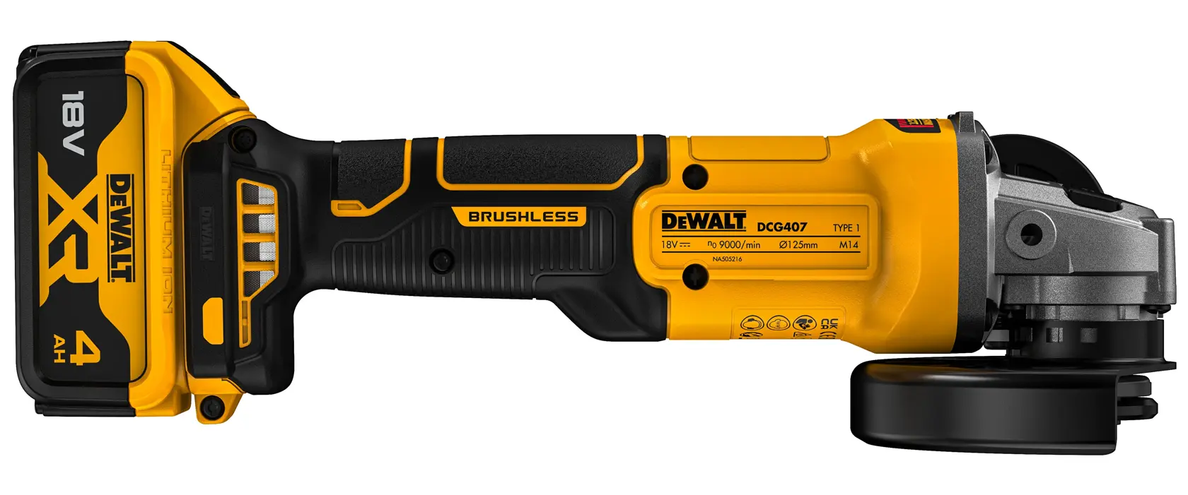 18V XR® 125 mm Bezszczotkowa szlifierka kątowa - 2 x 4Ah