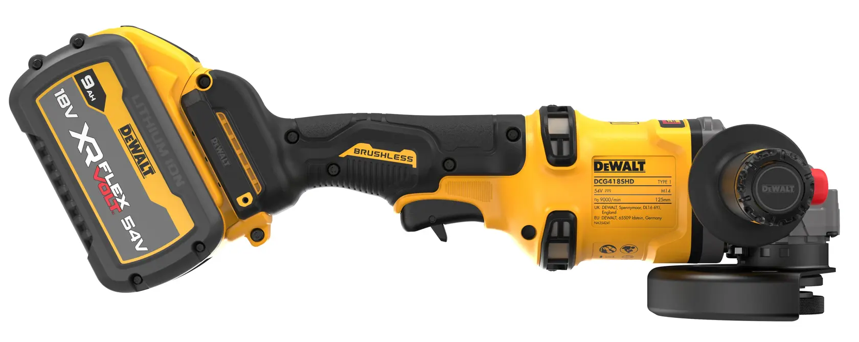 54V XR Flexvolt Szlifierka kątowa 125mm  z uchwytem bocznym - 2 x FLEXVOLT 9Ah