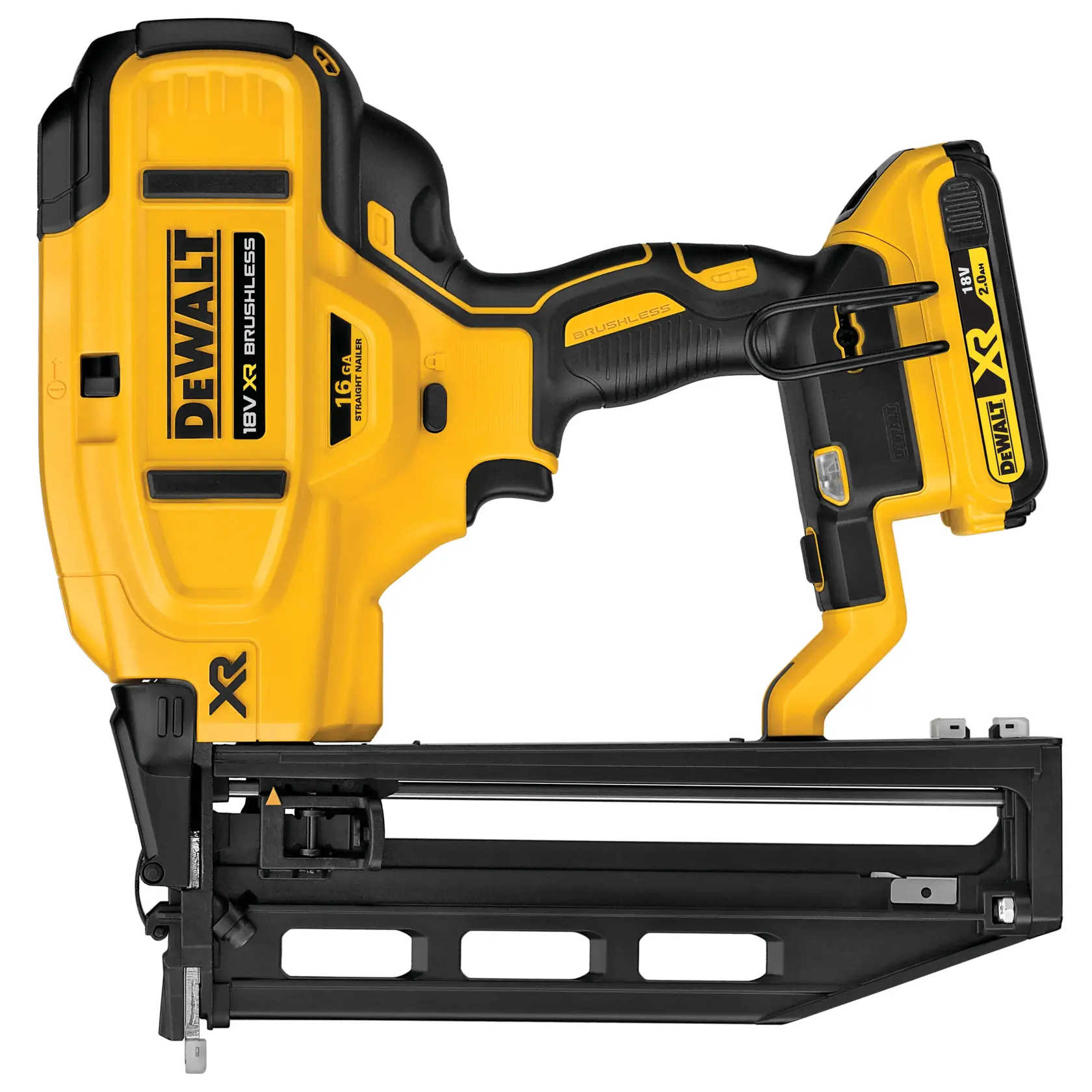 Gwoździarka wykończeniowa prosta DEWALT® 18V XR®bezszczotkowa (16 Gauge) z 2 akumulatorami 2 Ah)