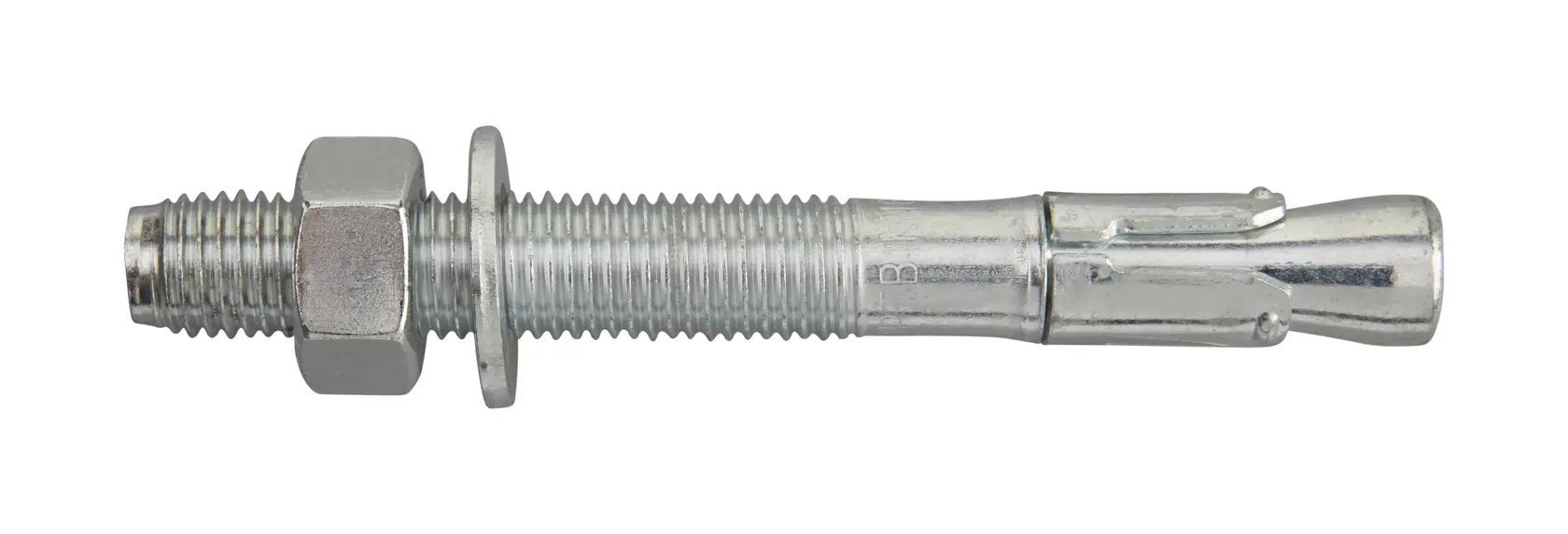 Perno de anclaje metálico DEWALT con tuerca y arandela para fijación en superficies de hormigón.