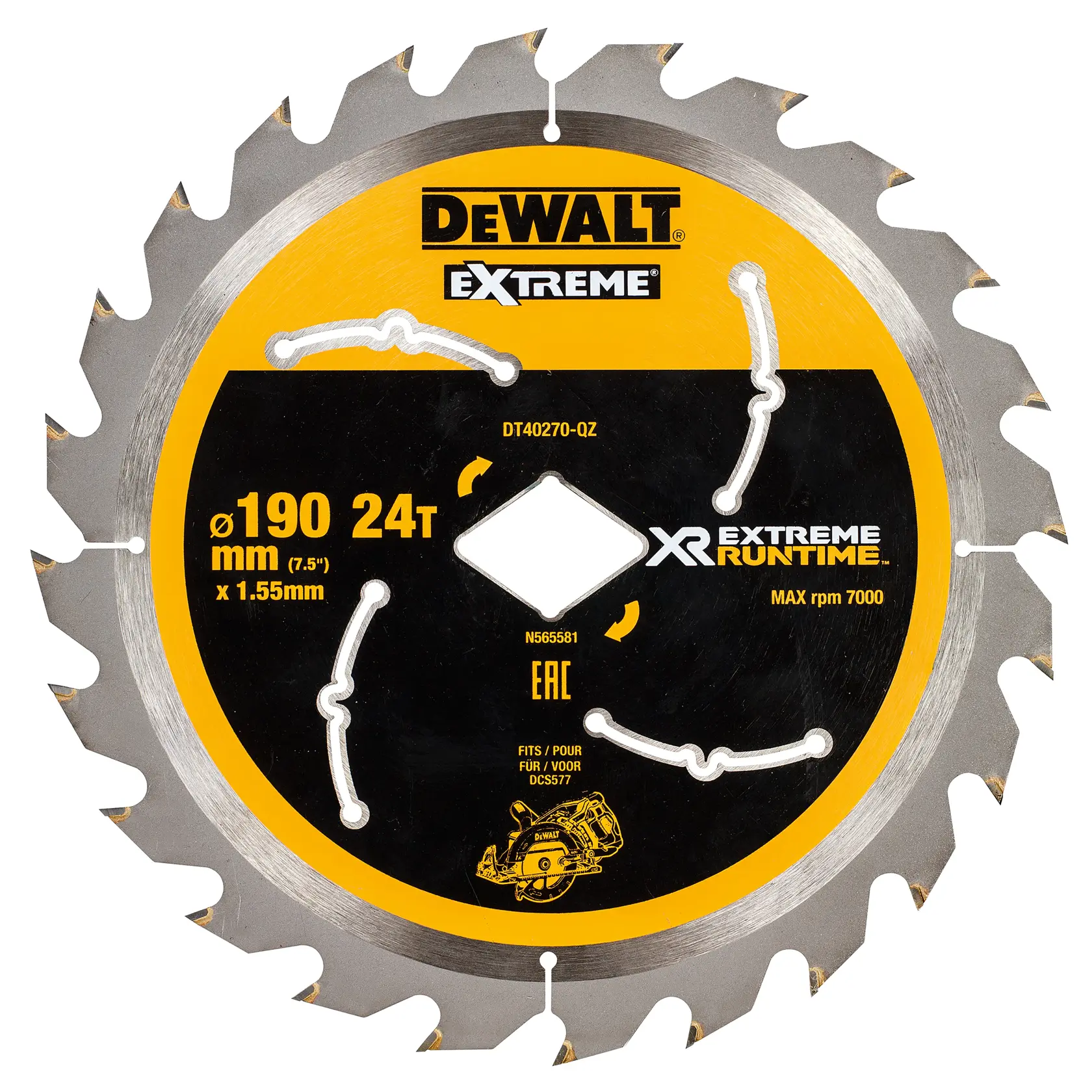 TARCZA DO PILARKI XR EXTREME RUNTIME™ 190 MM X 24T (OTWÓR ROMBOWY)