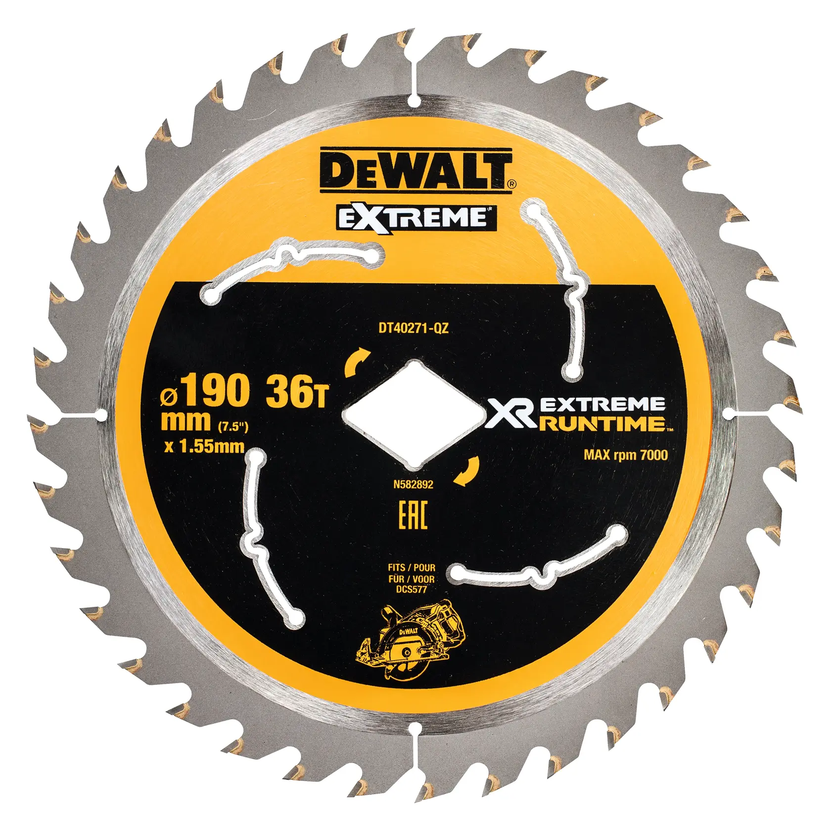 TARCZA DO PILARKI XR EXTREME RUNTIME™ 190 MM X 36T (OTWÓR ROMBOWY)