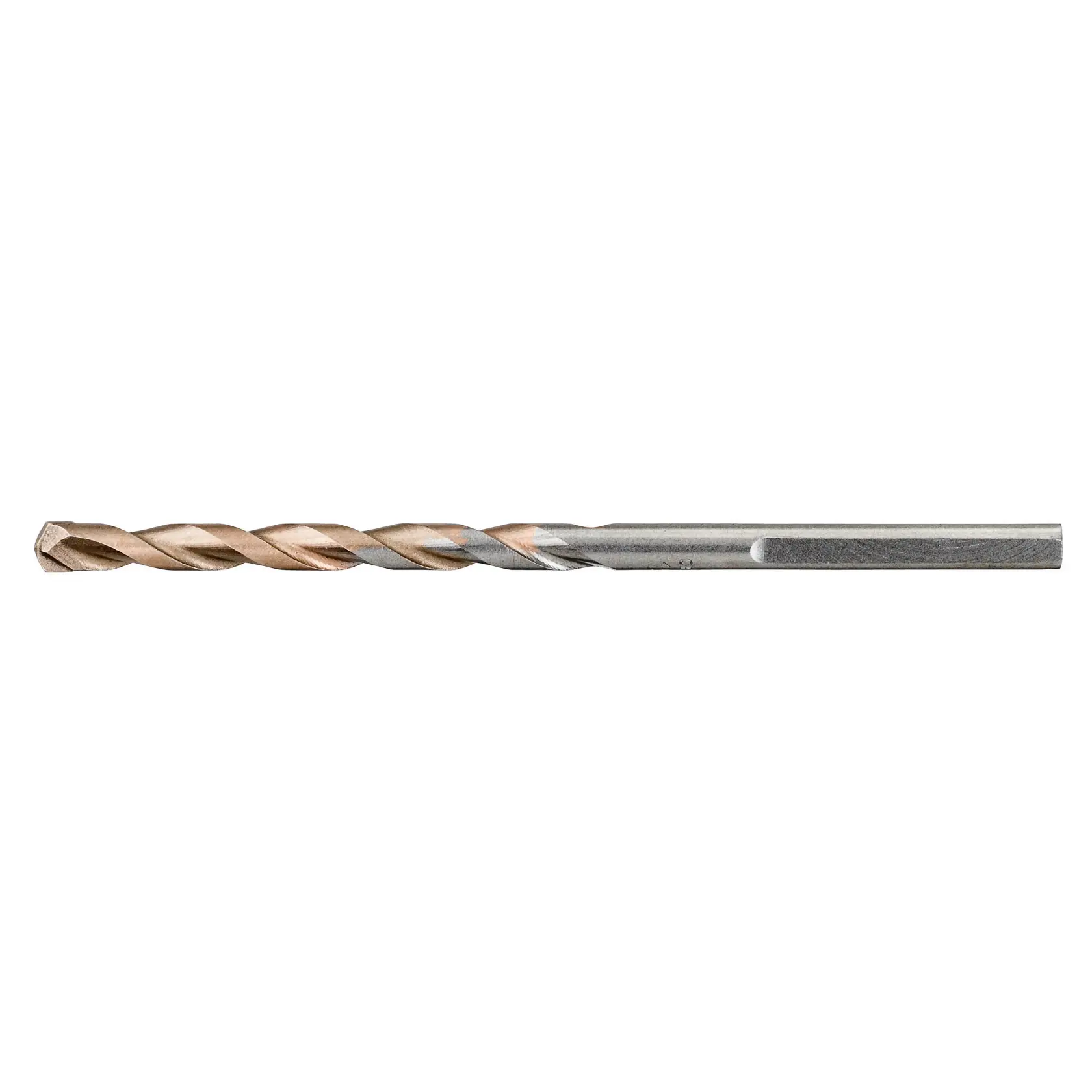 Una broca helicoidal para metal DEWALT de vástago recto, mostrada sobre fondo blanco.