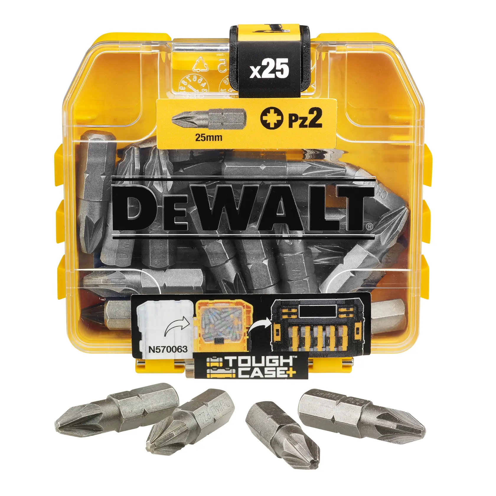 Zestaw bitów 25 mm o wysokiej wydajności DEWALT® w małej skrzynce do przechowywania luzem TOUGHCASE®+ (25 szt.)