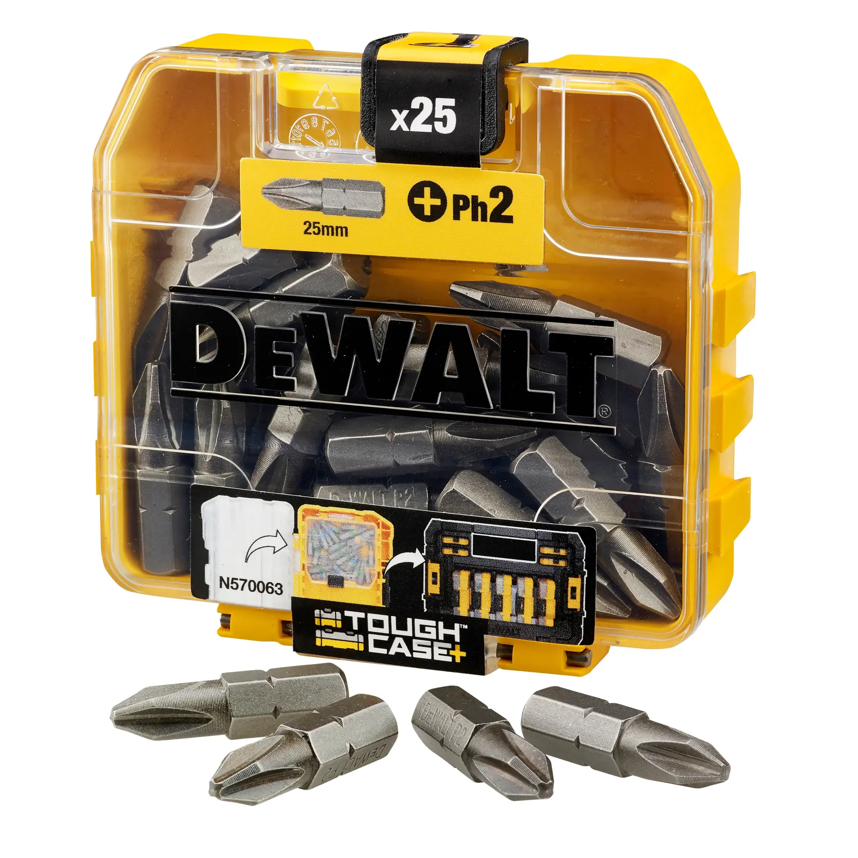 Zestaw bitów 25 mm do wkrętarki DEWALT® w małej skrzynce do przechowywania luzem TOUGHCASE®+ (25 szt.)