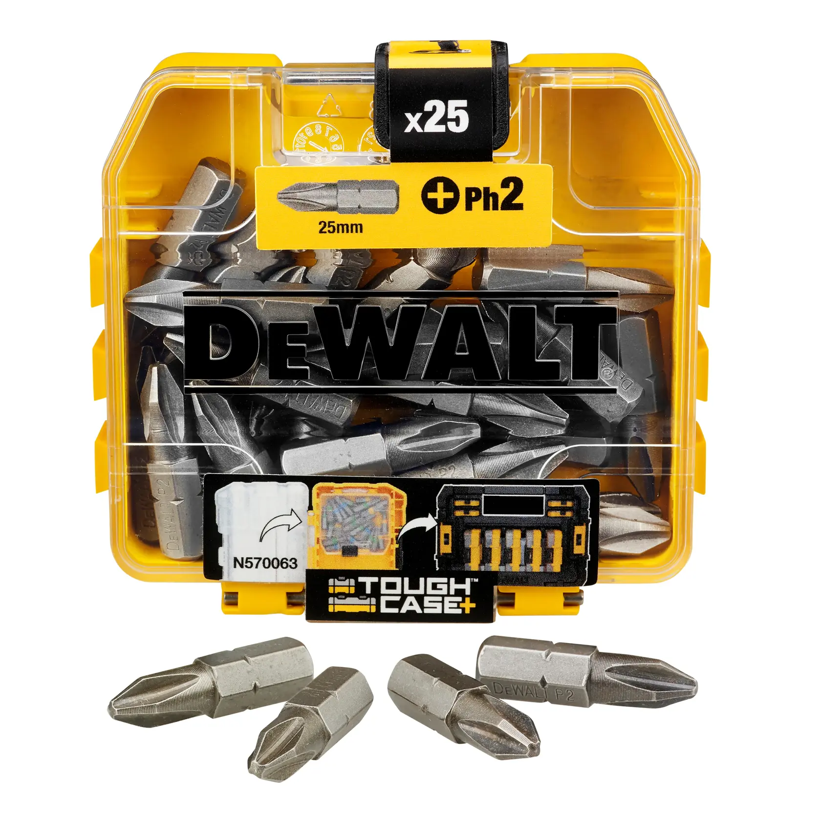 Zestaw bitów 25 mm do wkrętarki DEWALT® w małej skrzynce do przechowywania luzem TOUGHCASE®+ (25 szt.)