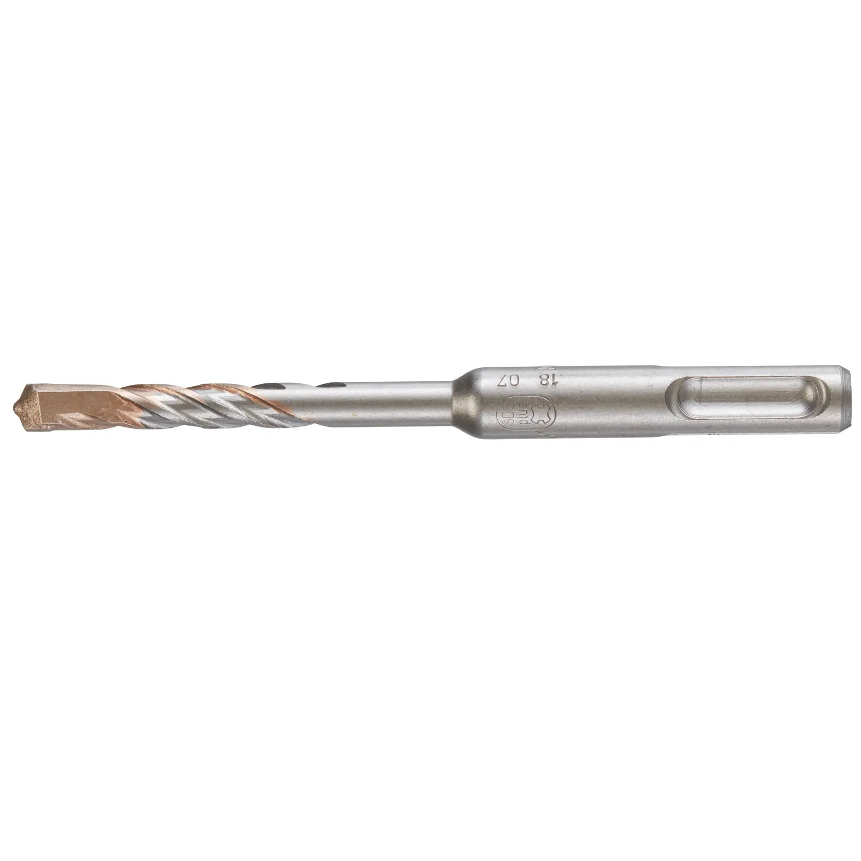 Broca DEWALT DT9519 de metal con ranuras y vástago SDS-plus, usada para perforación pesada.
