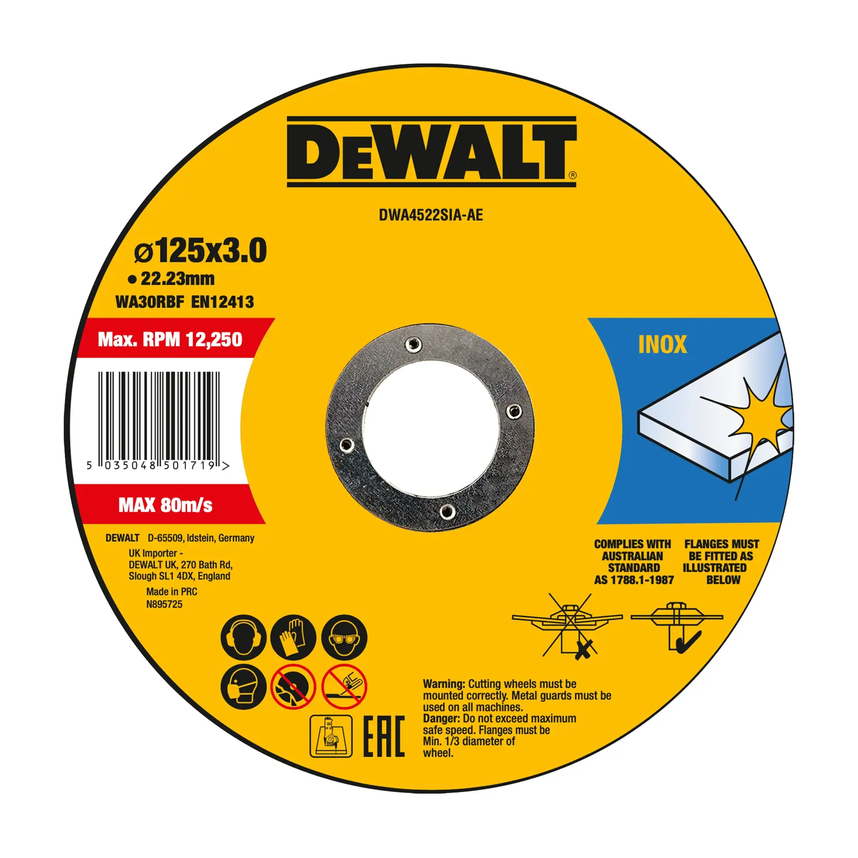 Tarcza tnąca ze stali nierdzewnej DEWALT® T27, 125 mm x 3 mm x 22 mm (25 szt.)