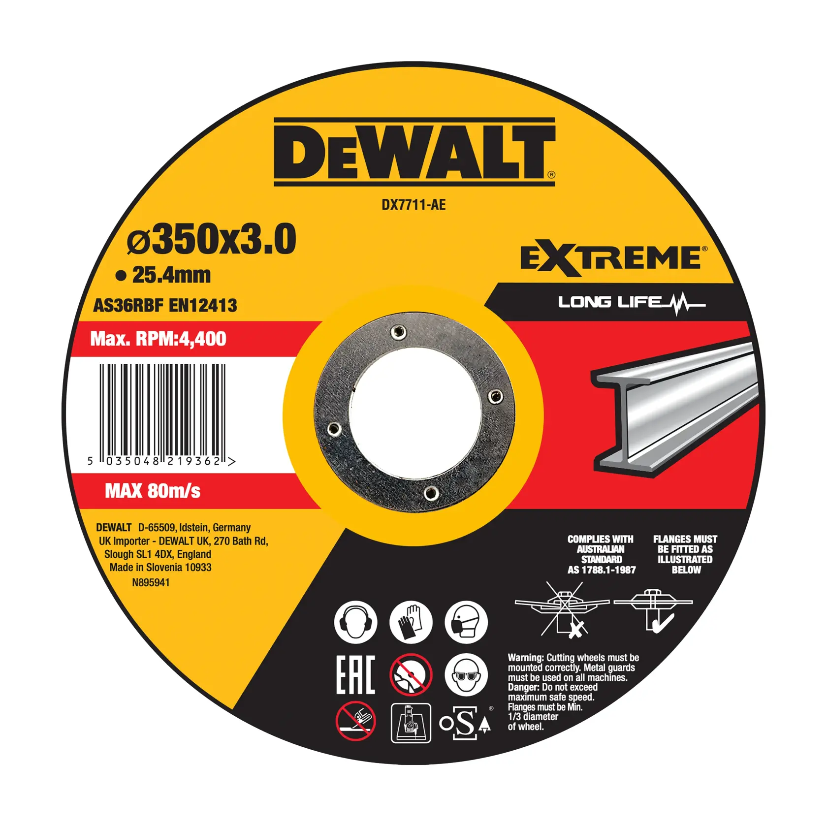 Tarcza tnąca DEWALT® do przecinarki, 350 mm x 3 mm x 25.4 mm, Typ 41